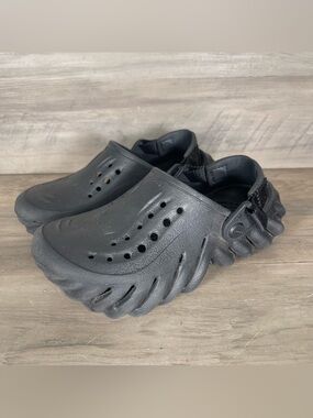 Crocs Black Echo Clog Junior Boys 1 Slip On Casual Active Comfort Shoes